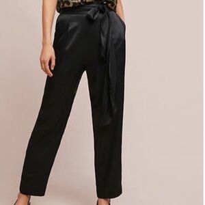 Anthropologie Ett:twa Black Satin Tie-Waist Pants size 6